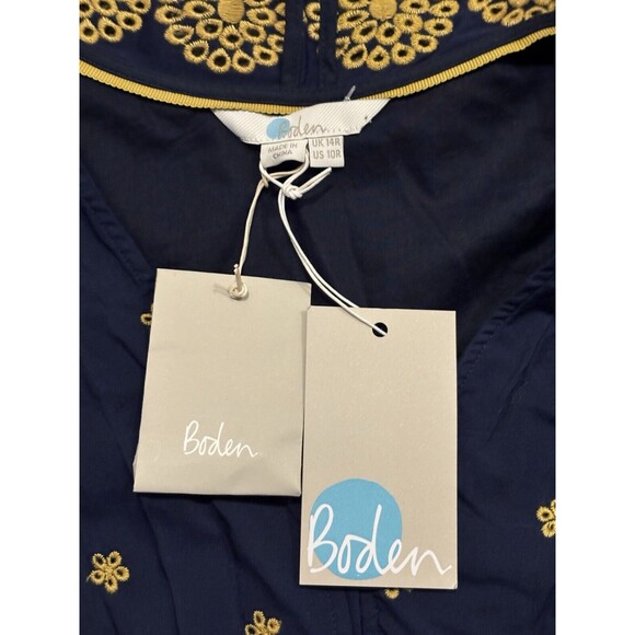 Boden Bronwen Broderie Embroidered Midi Dress in Navy and Yellow Size US 10R NWT - Picture 7 of 11